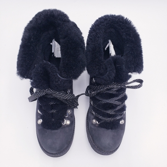 J.Crew Nordic Black Hiking Combat Boots Shearling Upper F8444 Size 8 - Picture 6 of 11